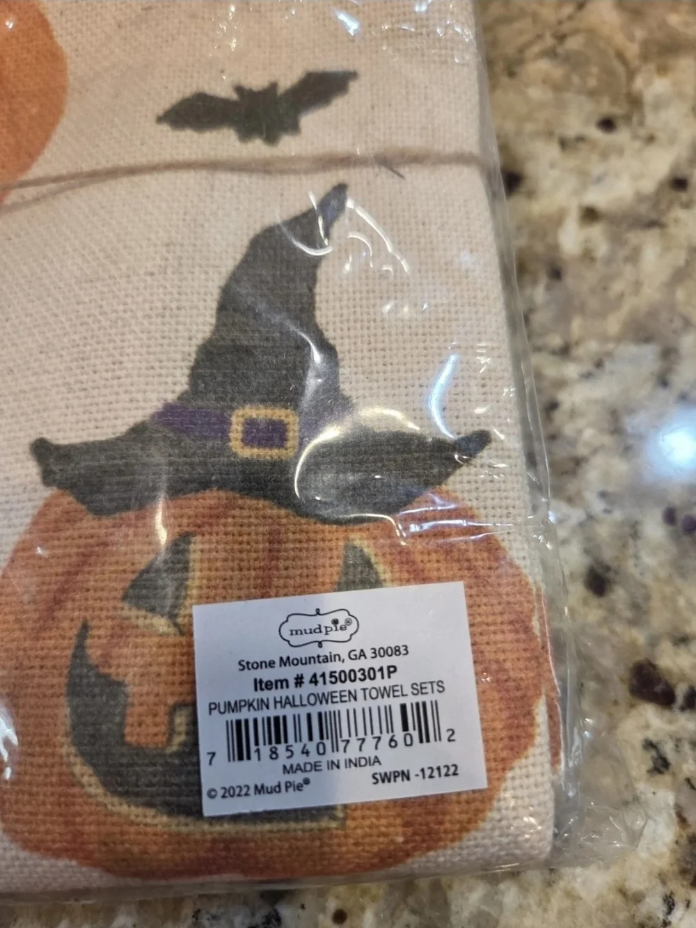 Mud Pie Halloween Dish Towel Set Jack O Lantern Witch Bats Kitchen 2022 NEW